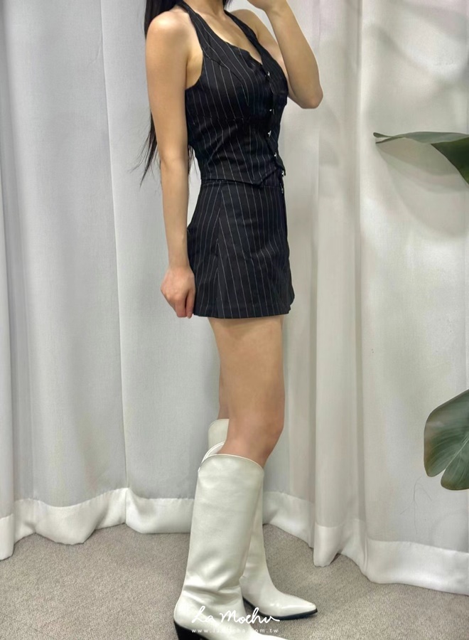 高腰條紋西裝傘裙